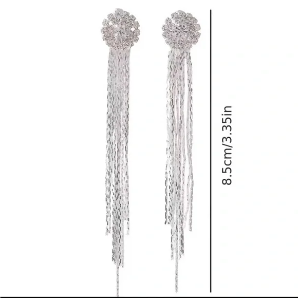 Long Exaggerated Rhinestones Tassel Earrings For Women Girls Decor Gifts 1Pair - Picture 3 of 6
